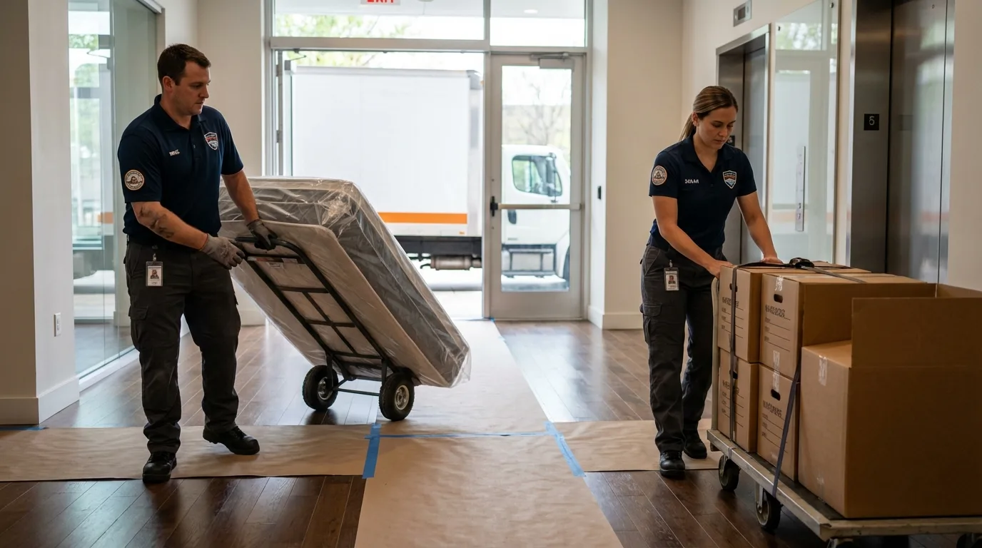 Professional apartment movers loading elevator in Goodland, KS